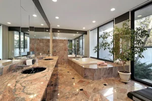 Full Bathroom Remodel San Diego with Marble Counters and Flooring